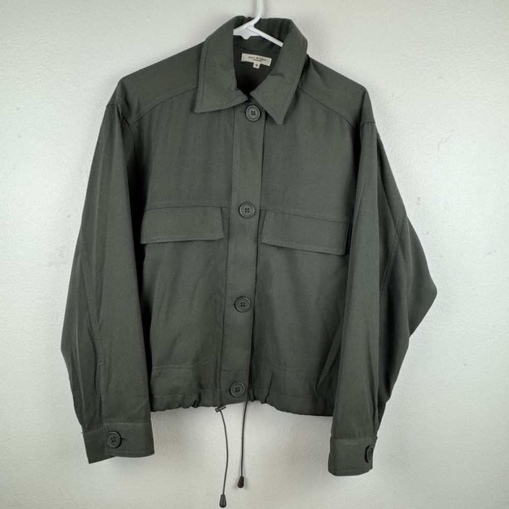 MAX STUDIO Womens Cropped Olive Army Green Jacket Coat Big Buttons -‎ SIZE M